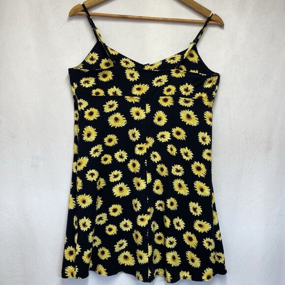 URBAN OUTFITTERS Sunflower Spaghetti Strap Mini Dress Women Medium Black Yellow - Picture 2 of 12